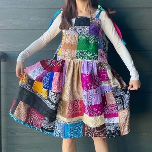 Handmade Rainbow Quilted Bandana Dress – SKU 10048 Tie Straps At the Shoulders.